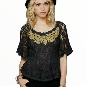 Free People All You Need is Lace peplum top blouse Witch